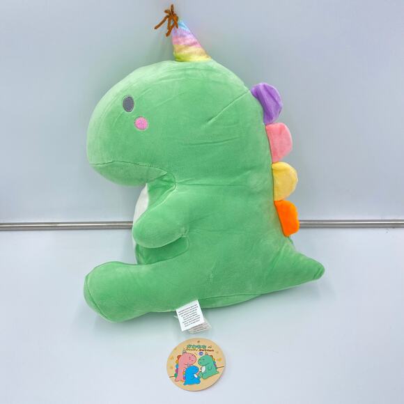 Mochi Soft Green Dinosaur With Party Hat Plush 15" NWT Round One - Picture 1 of 6